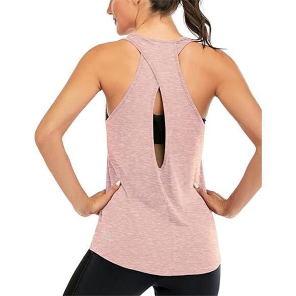 Womens Cross Backless Workout Tops, Apricot - Picture 3 of 3
